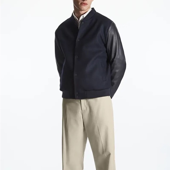 COS Leather Sleeve Wool Bomber Jacket - Picture 3 of 7